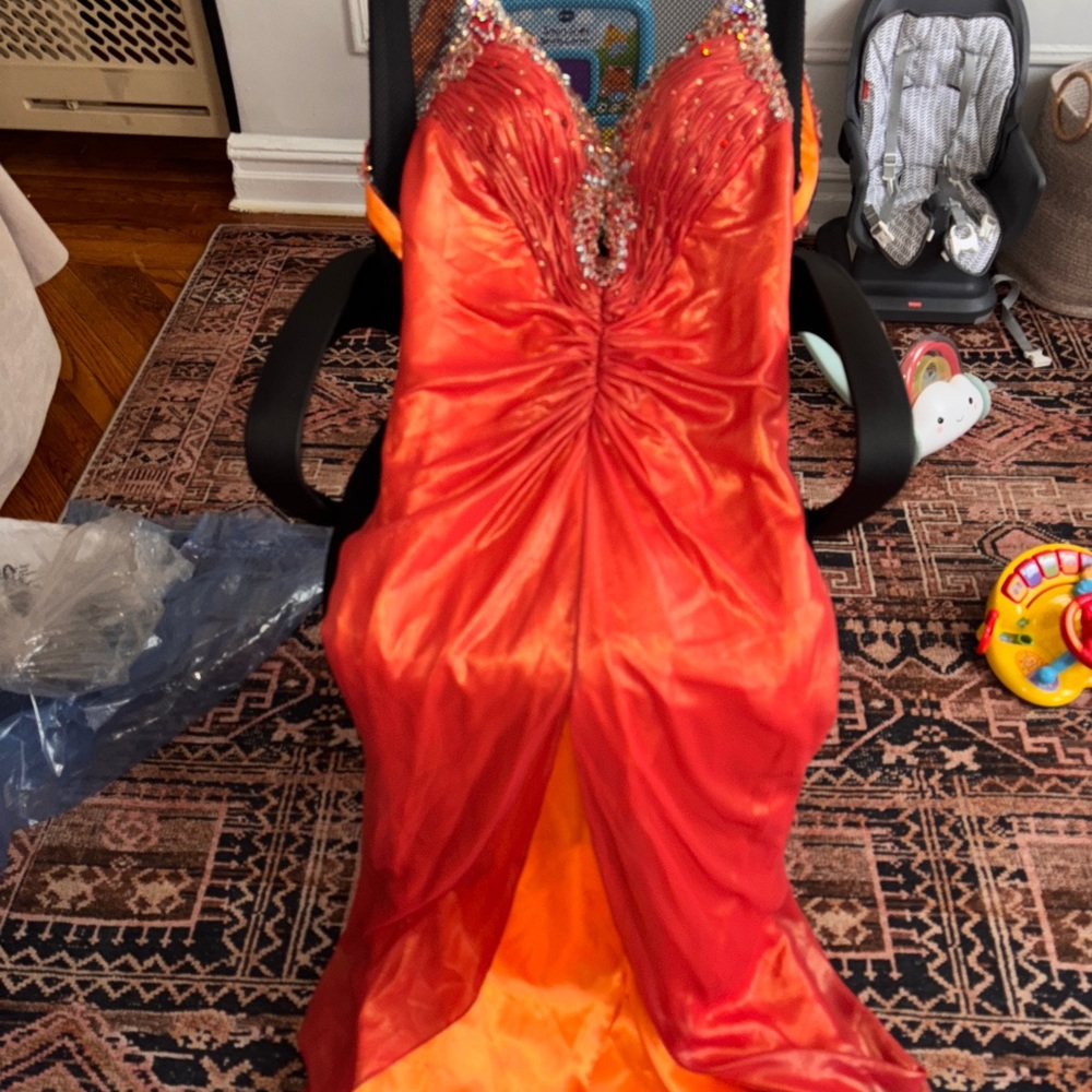orange prom dress beaded straps beautiful back